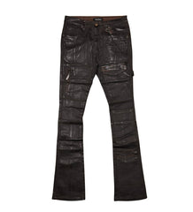 VICIOUS WAX PANTS COATED DENIM FLARED FIT VC628 BROWN