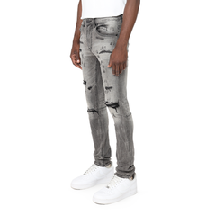 SMOKE RISE DISTRESSED RIP & REPAIR S.SKINNY JEAN PLUTO GREY(JP23103)