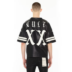 CULT OF INDIVIDUALITY LEATHER FOOTBALL JERSEY (625B12-LJ96A BLACK FAUX LEATHER