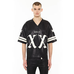 CULT OF INDIVIDUALITY LEATHER FOOTBALL JERSEY (625B12-LJ96A BLACK FAUX LEATHER