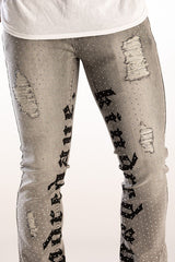 KINDRED JEANS RHINESTONE LETTER DENIM STACK JEANS KD2211 GREY