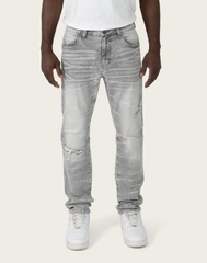 SMOKE RICE PANTS CRYSTAL EFFECT JEANS DÉLAVÉS-JP25615/HEAVEN GREY