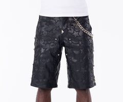 GUAPI Obsidian Black Stars Leather Shorts