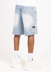 GUAPI SHORTS Aqua Blue Spider Denim Shorts
