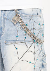 GUAPI SHORTS Aqua Blue Spider Denim Shorts