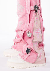 GUAPI PANTS French Rose Cross Buckle Denim