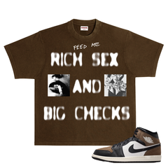 RICH DEAD IDOLS t-shirt "rich sex and sex CHECKS" T-SHIRT BROWN
