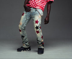 GUAPI Wine Red Vintage Stars Denim PANTS