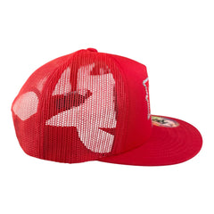 RIVOR R3BELDE red TRUCKER hat with red RHINESTONE logo