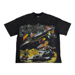 CASTEL retro space adventure rocket snowmobile black tee