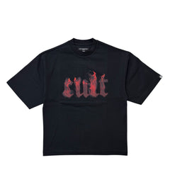 CULT OF INDIVIDUALITY HAT OVERSIZED SHORT SLEEVE CREW NECK TEE "FLAME LOGO"