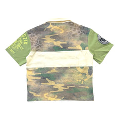 MAJESTIK cut & sew STRIPE polo SHIRT W/LOGO PATCHES