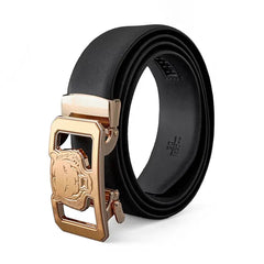 BAROCCO BELT Flat Leather Lion Auto Bkl Belt – Gold Ed.-Gold/Black