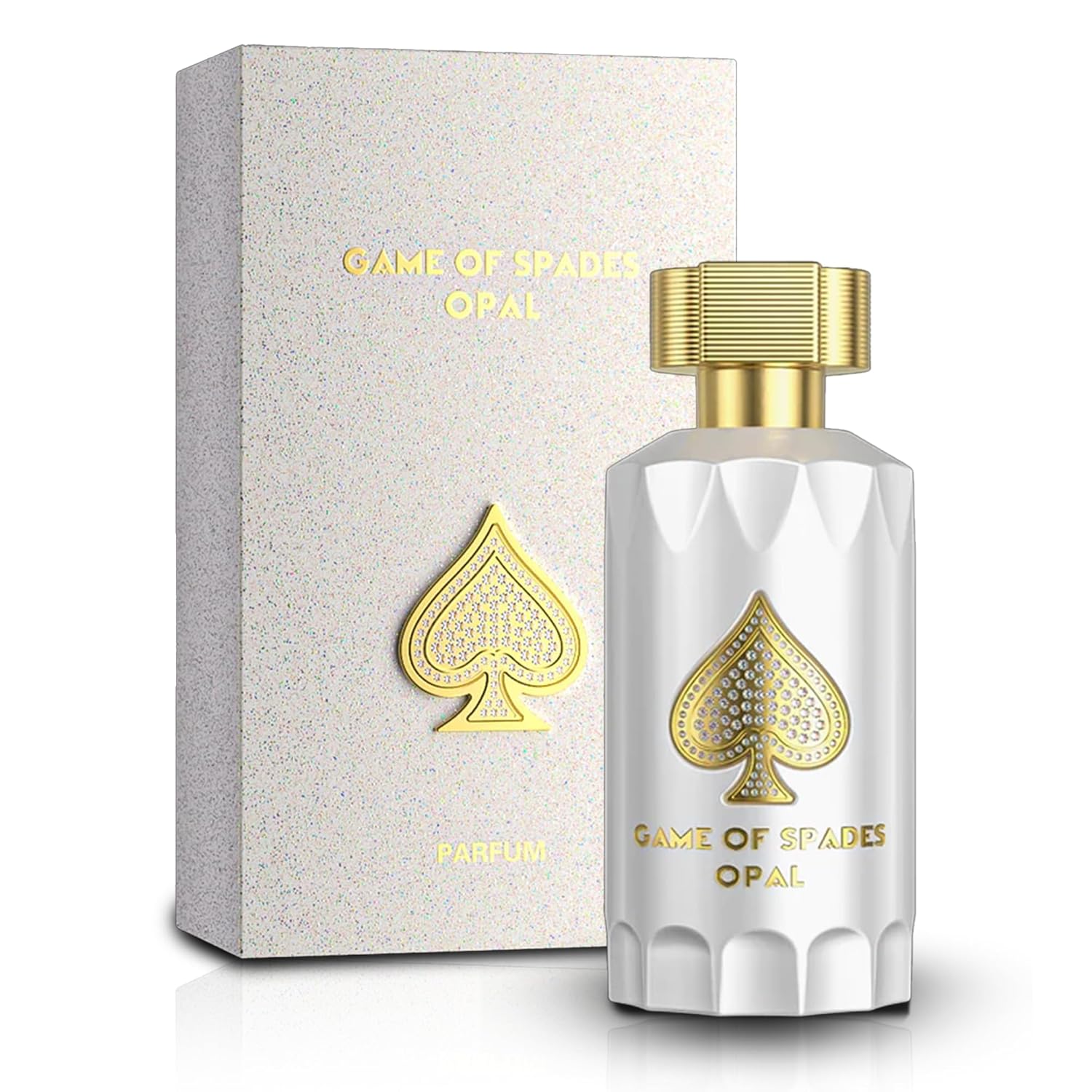 Game of Spades Opal perfume bottle and packaging on a white background