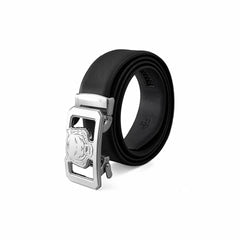 BAROCCO BELT Flat Leather Lion Auto BKL Belt – Silver Ed. SILVER/BLACK