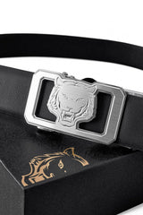 BAROCCO BELT Flat Leather Lion Auto BKL Belt – Silver Ed. SILVER/BLACK