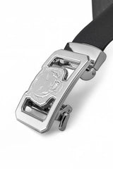 BAROCCO BELT Flat Leather Lion Auto BKL Belt – Silver Ed. SILVER/BLACK