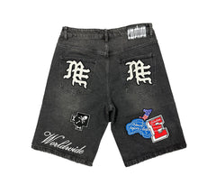 MIXED EMOTION Danger’ Patch Denim Shorts