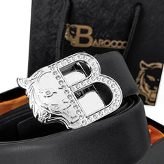 BAROCCO BELT Flat Leather Auto Bkl Belt – Silver Ed.-Silver/Black