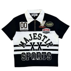 MAJESTIK NY POLO PIQUÉ COUPE ET COUSU AVEC FERMETURE ÉCLAIR ET STRASS SUR LE DEVANT-SH26105