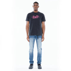 CULT Short Sleeve Crew Neck Tee "Pinstripe Logo" STEEL BLACK 625A5-K29A