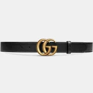 Gucci 414516 AP00T Belt Black Leather with Gold Double G Buckle Slim 3cm (GGB1009)