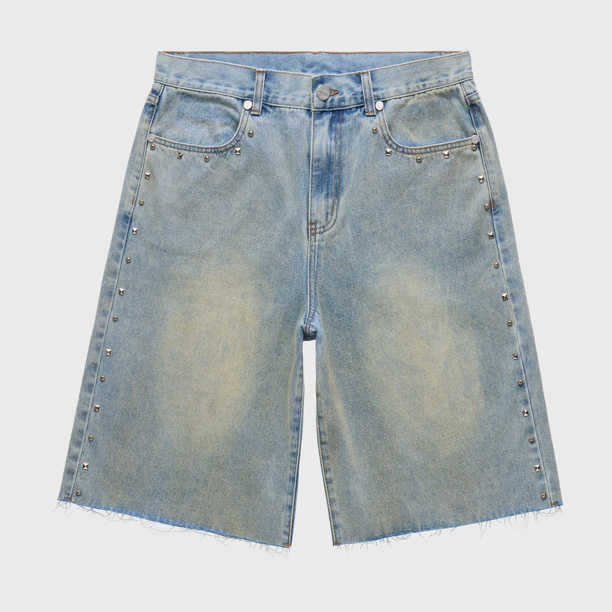 Shorts vaqueros con tachuelas para hombre y mujer HFSS202470-1 Lavado a la piedra azul