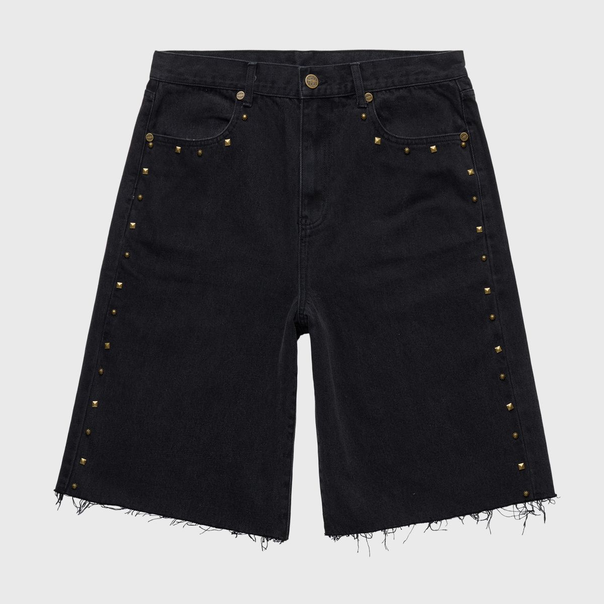 Shorts vaqueros con tachuelas para hombre y mujer HFSS202470-2, lavado a la piedra negro