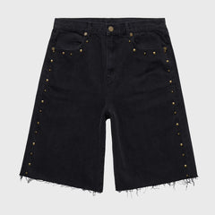 Shorts vaqueros con tachuelas para hombre y mujer HFSS202470-2, lavado a la piedra negro