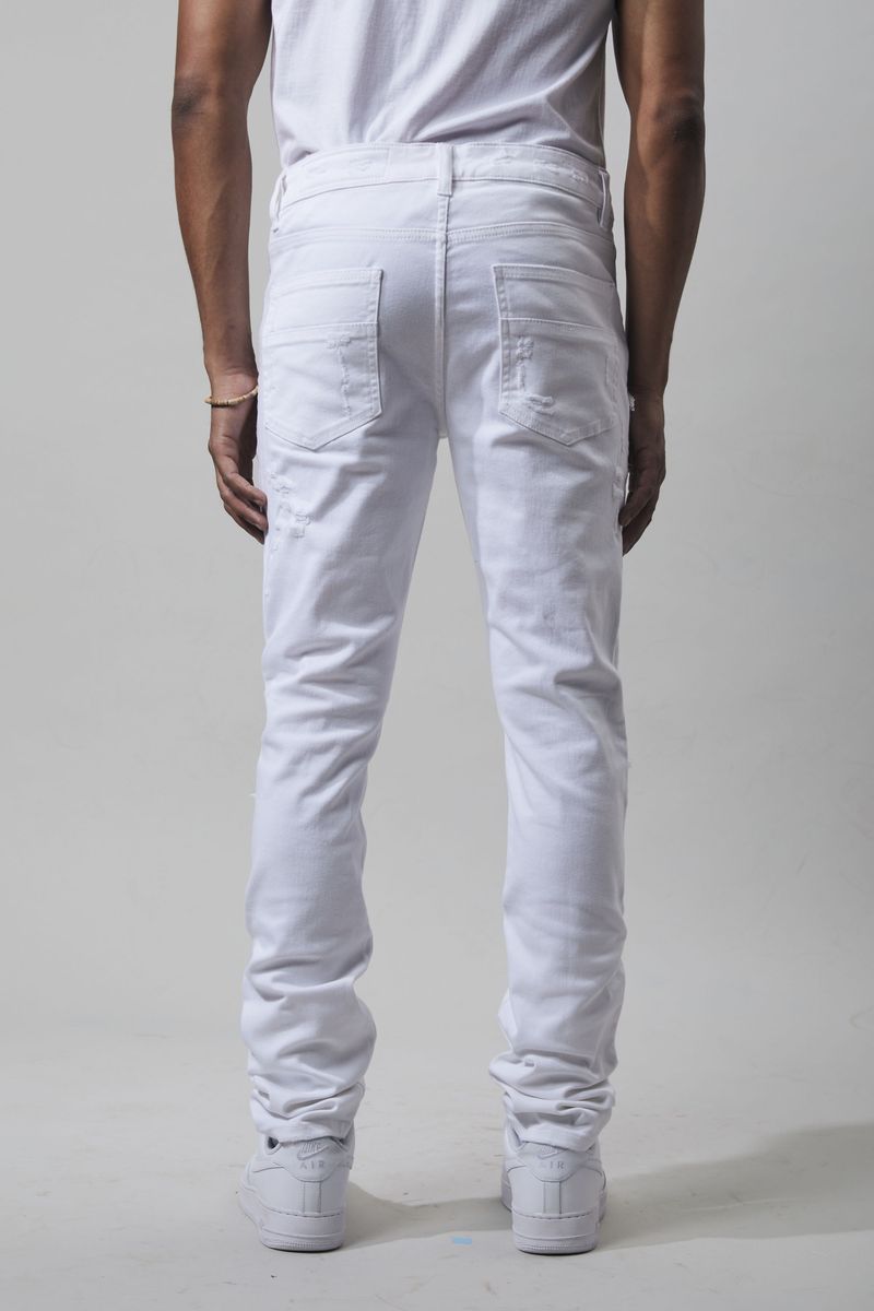 Vaqueros de mezclilla para hombre M SOCIETY con roturas y reparaciones MS-80349 BLANCO