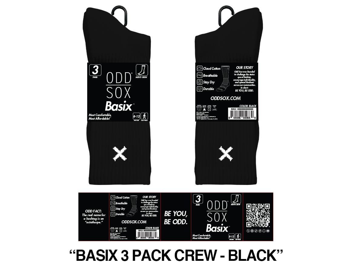 ODD SOX 3 Pack  Black Crew Sox