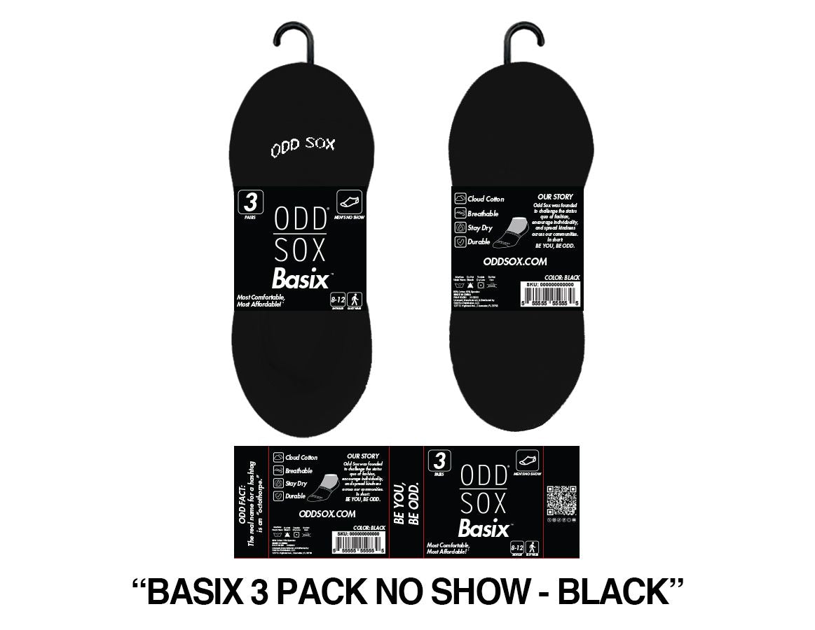 ODD SOX 3 Pack Mens Black No Show Sox (39601BXM3PKNSB)