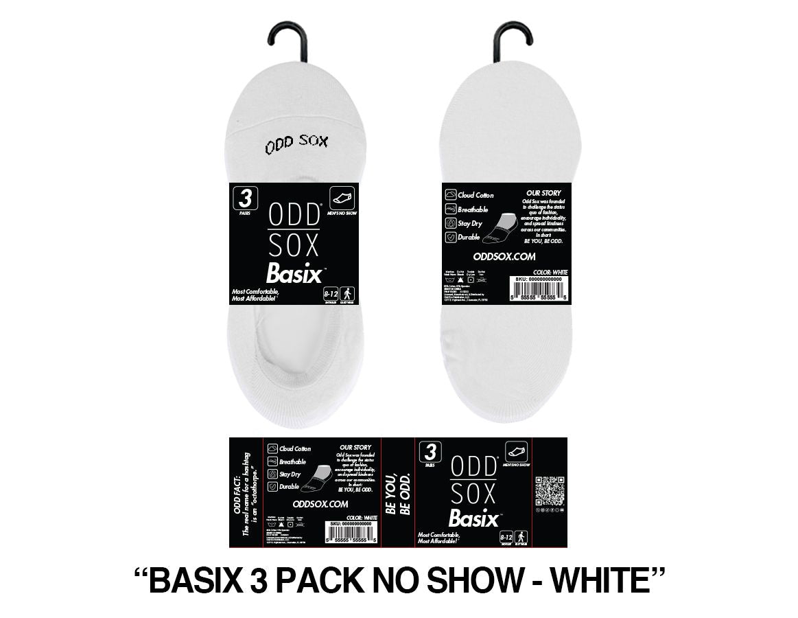 ODD SOX 3 Pack Mens White No Show Sox (39602BXM3PKNSW)