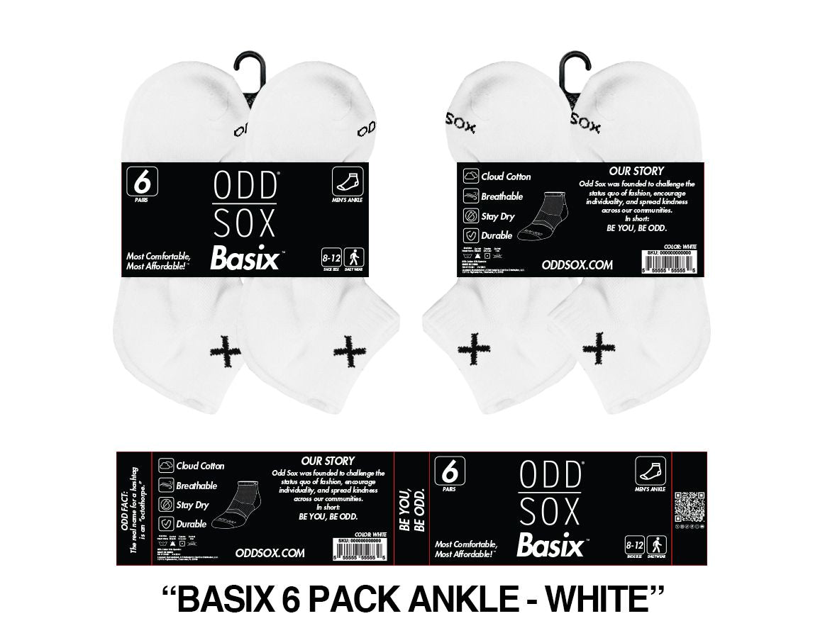 ODD SOX 6 pack mens white Ankle sox