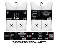 ODD Basix 6 Pack Mens White Crew Sox