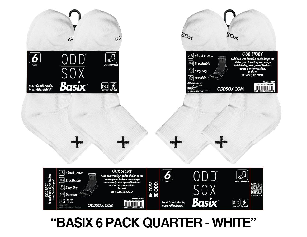 ODD SOX 6 pack mens white Quarter sox