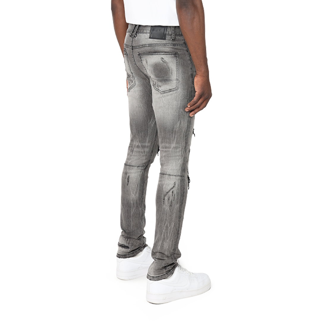 SMOKE RISE DISTRESSED RIP & REPAIR S.SKINNY JEAN PLUTO GREY(JP23103)