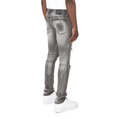 SMOKE RISE DISTRESSED RIP & REPAIR S.SKINNY JEAN PLUTO GREY(JP23103)