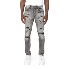 SMOKE RISE DISTRESSED RIP & REPAIR S.SKINNY JEAN PLUTO GREY(JP23103)