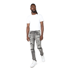 SMOKE RISE DISTRESSED RIP & REPAIR S.SKINNY JEAN PLUTO GREY(JP23103)