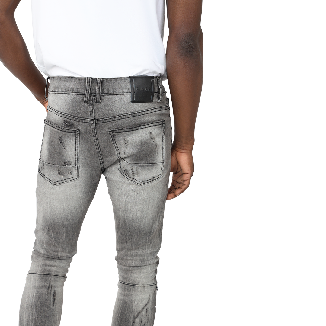 SMOKE RISE DISTRESSED RIP & REPAIR S.SKINNY JEAN PLUTO GREY(JP23103)