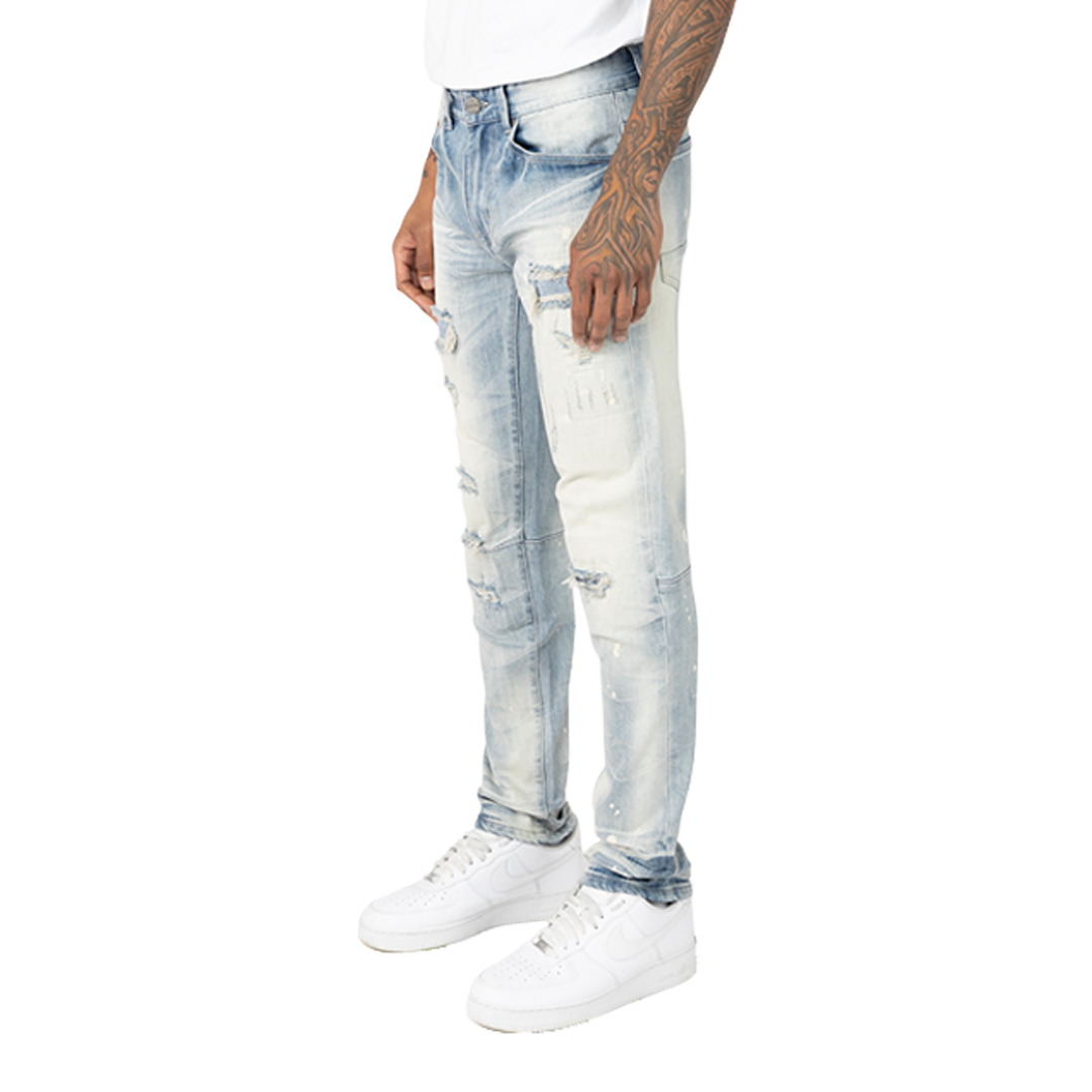 Vaqueros vintage Smoke Rise con roturas y reparación, JP25211, azul acuario