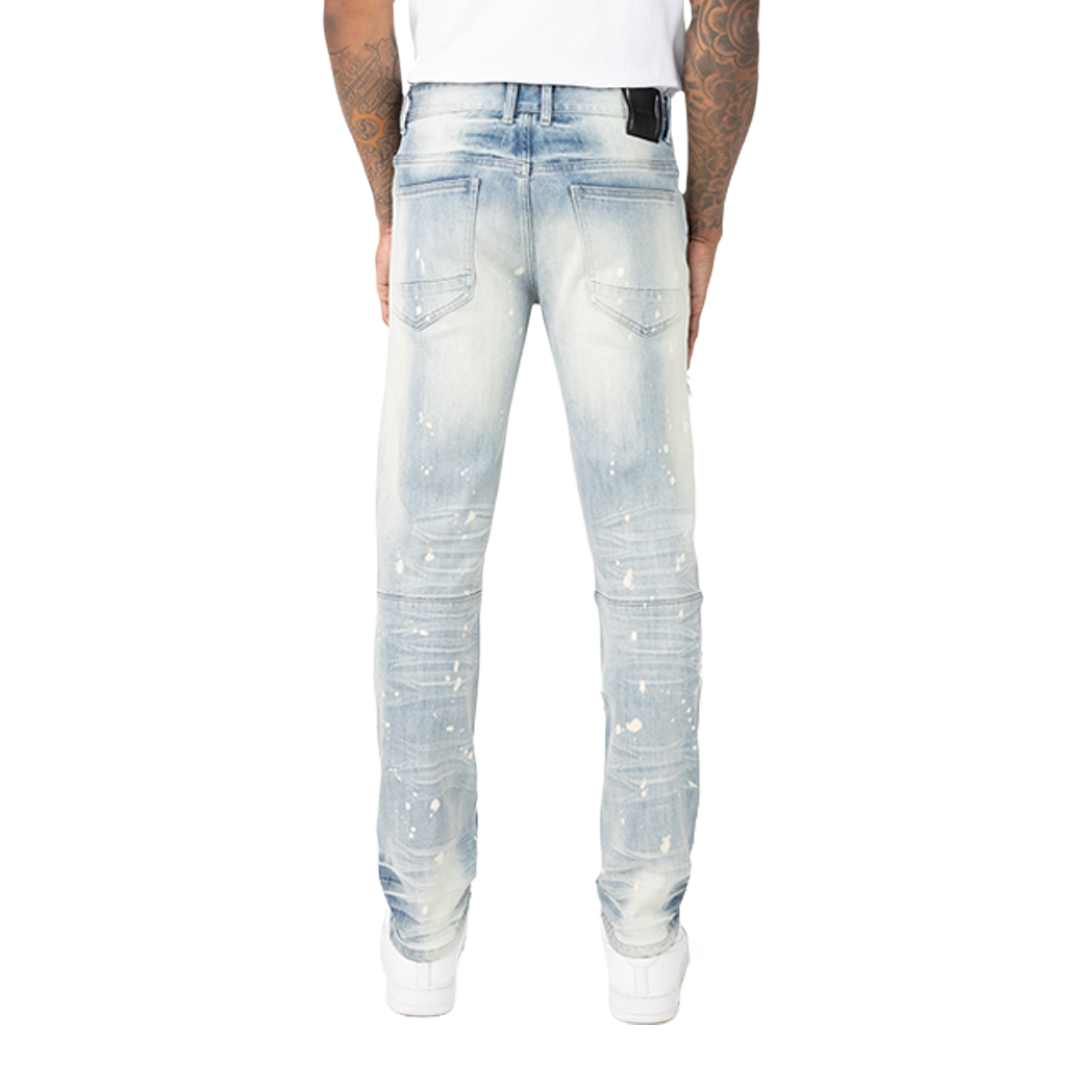 Vaqueros vintage Smoke Rise con roturas y reparación, JP25211, azul acuario