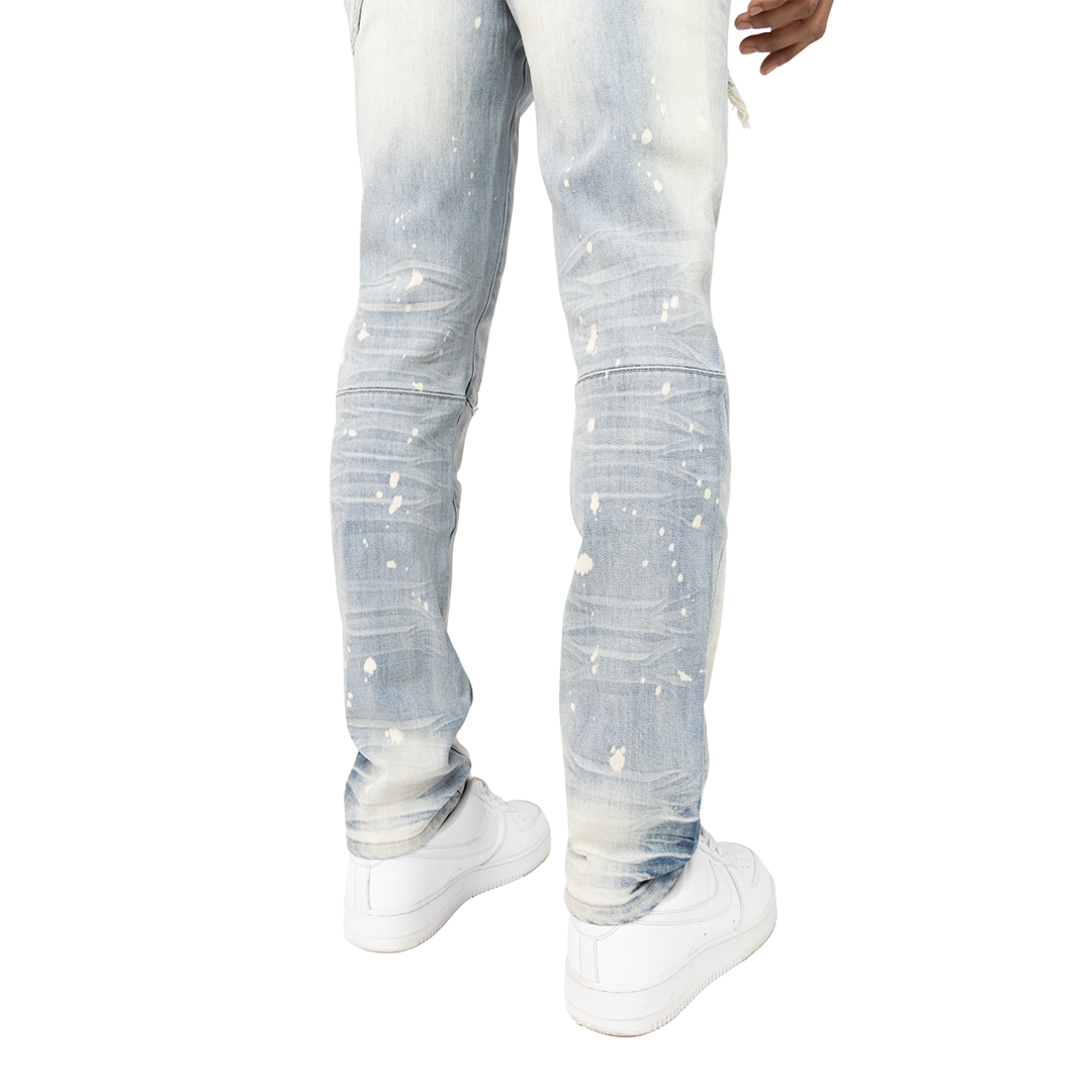 Vaqueros vintage Smoke Rise con roturas y reparación, JP25211, azul acuario