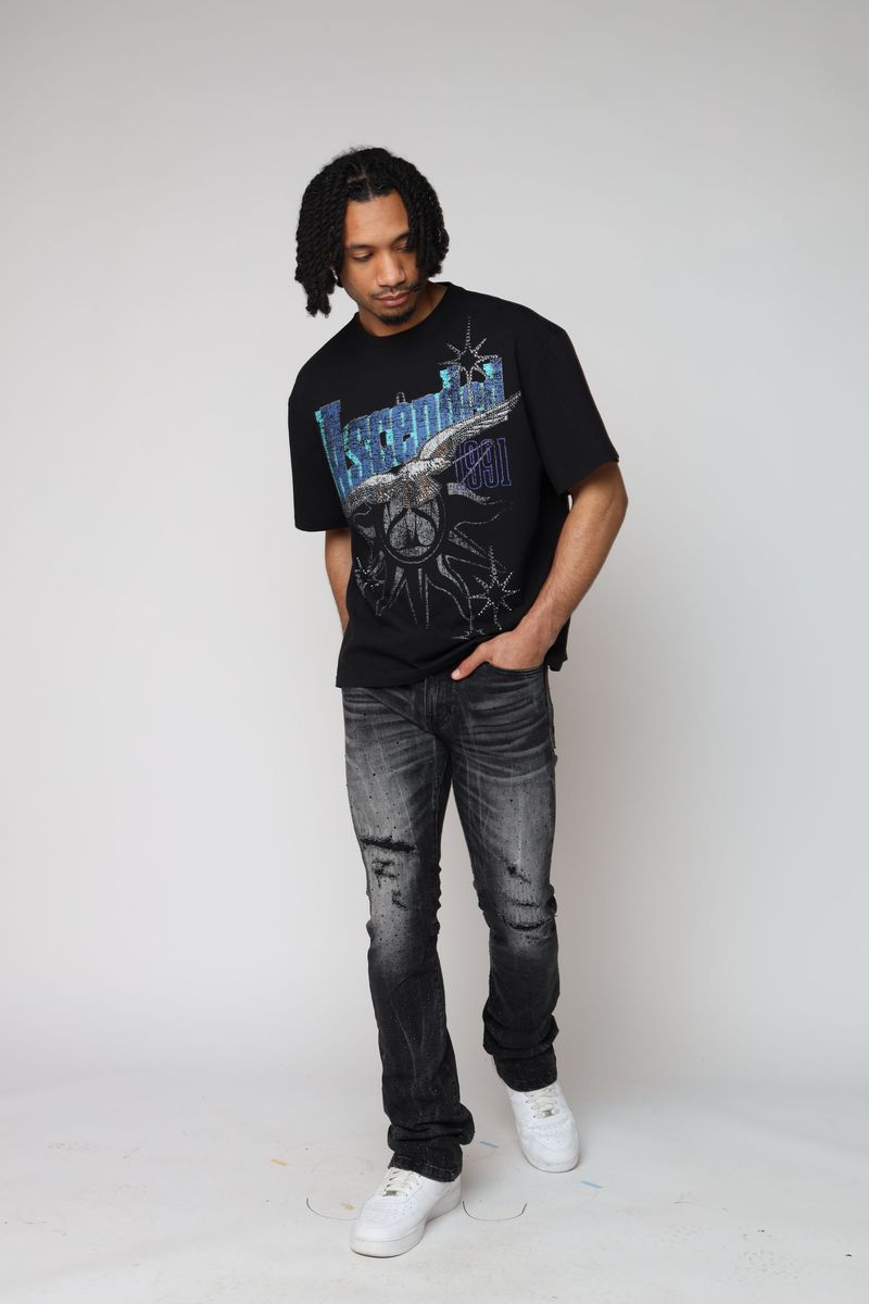 JEANS SMOKE RISE ALL RHINESTONE JP25536 NEGRO HEMATITA