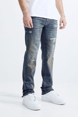 M.SOCIETY MEN'S STACKED FIT RIP AND REPAIR JEANS (MS-80412)