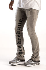 KINDRED JEANS RHINESTONE LETTER DENIM STACK JEANS KD2211 GREY