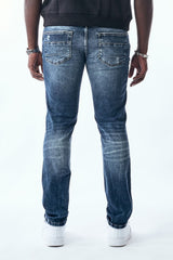 M.SOCIETY MEN'S STACKED FIT RIP AND REPAIR JEANS (MS-80554) BLUE