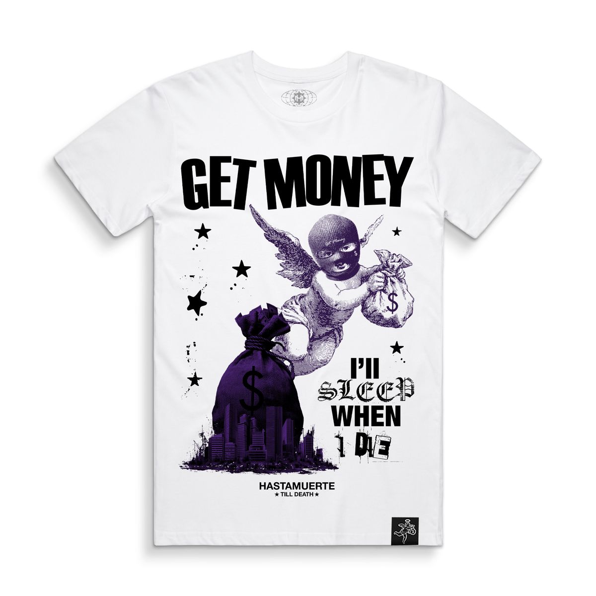 HASTA MUERTE T-SHIRT white  PURP MONEY BAG (purp money bag)