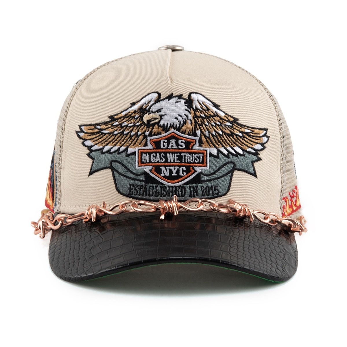 GAS NYC hat Vengeance Trucker Cream